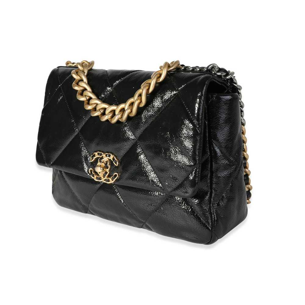 Chanel Chanel Black Quilted Patent Leather Large … - image 2