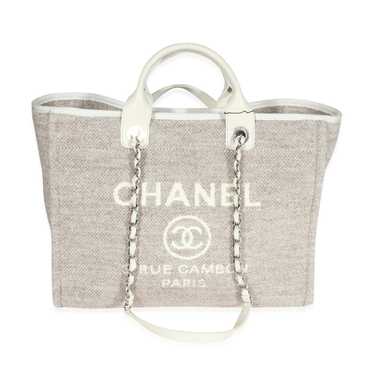 Chanel Chanel Beige Wool & Cream Leather Large De… - image 1