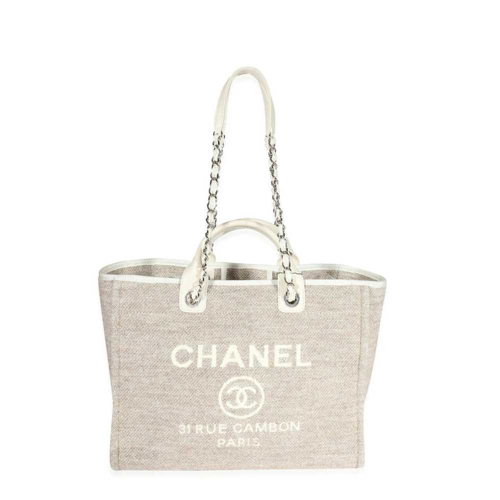 Chanel Chanel Beige Wool & Cream Leather Large De… - image 4