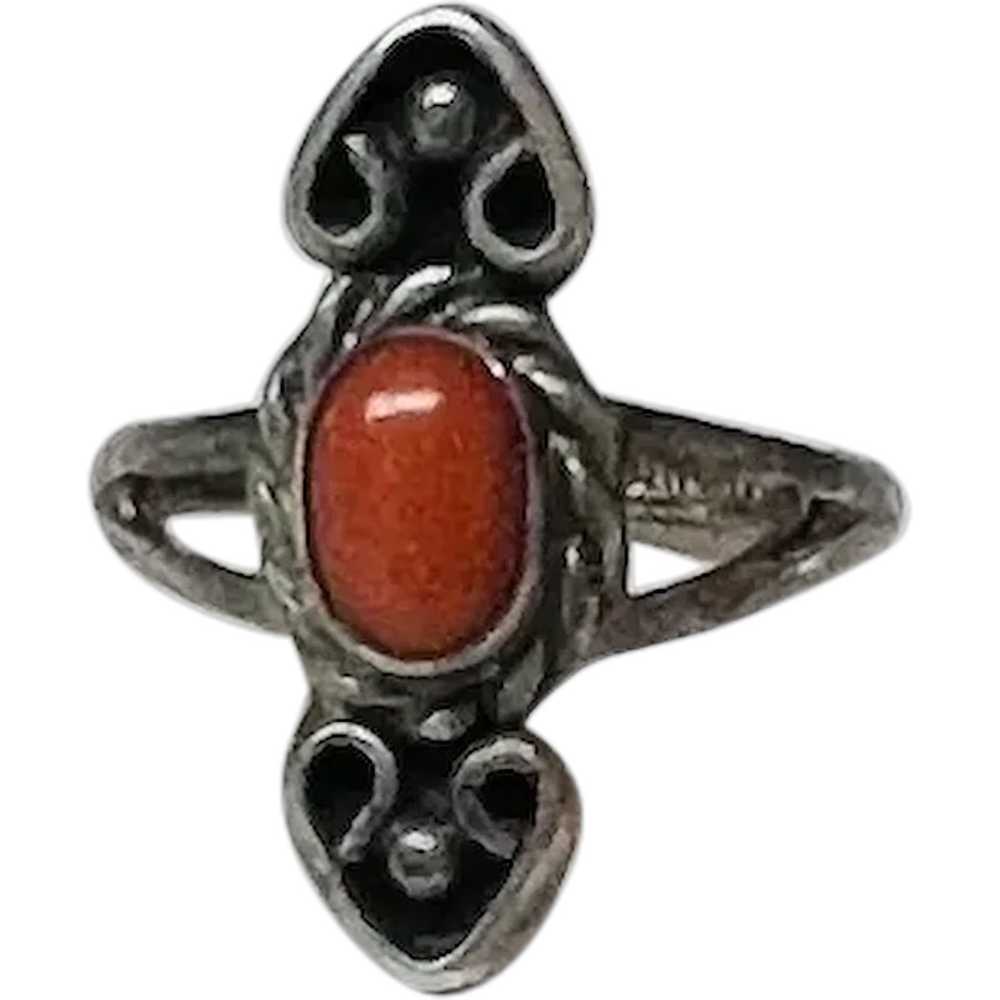 Vintage Native American Unsigned Coral Sterling S… - image 1