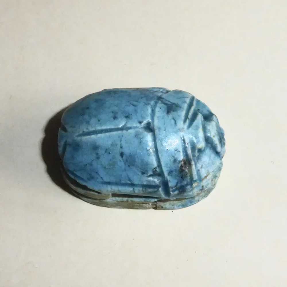 Egyptian Faience Large Carved Scarab Bead - image 10