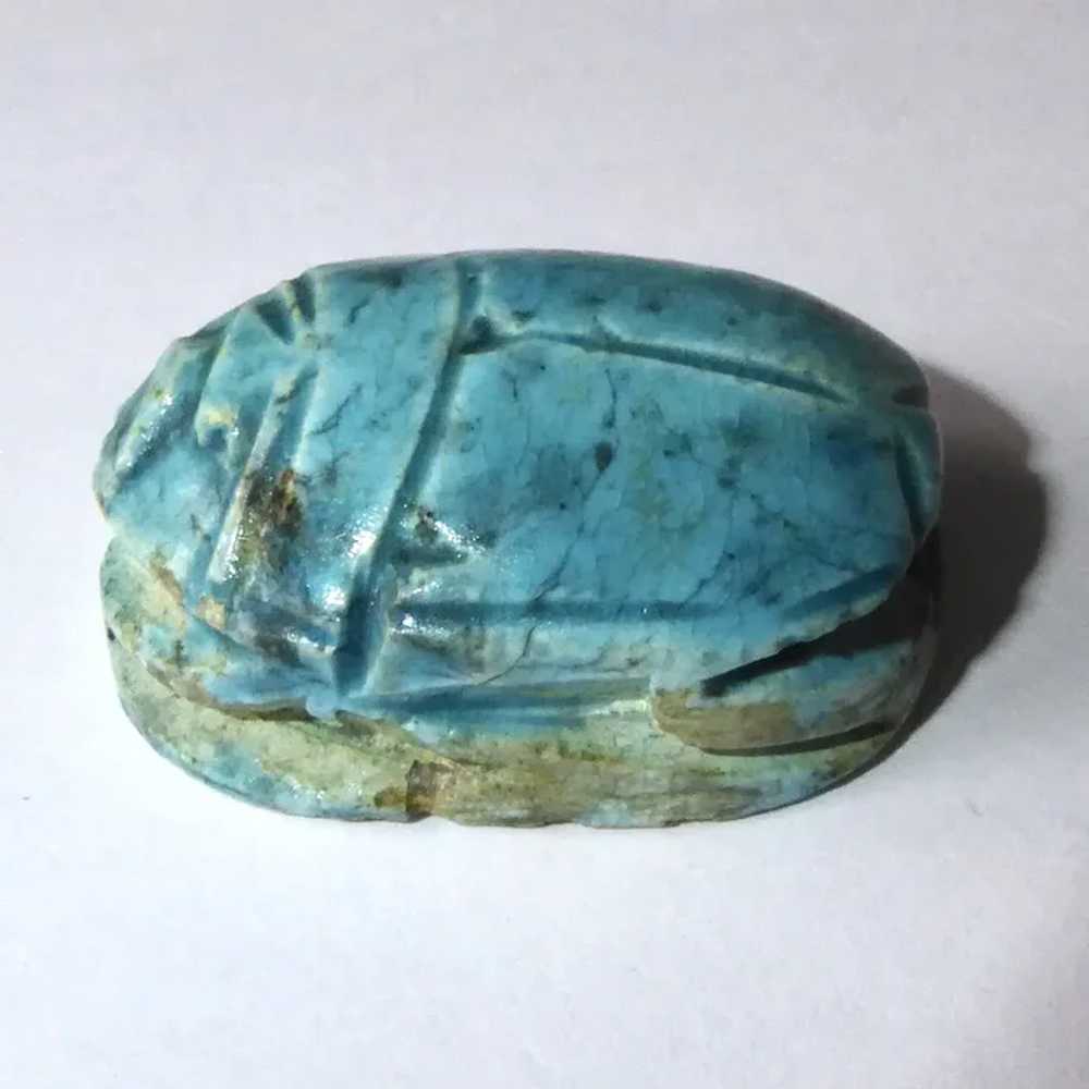 Egyptian Faience Large Carved Scarab Bead - image 11