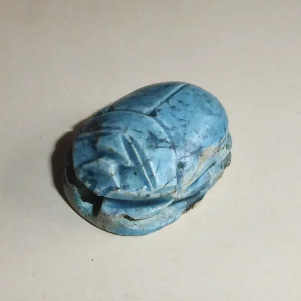 Egyptian Faience Large Carved Scarab Bead - image 4