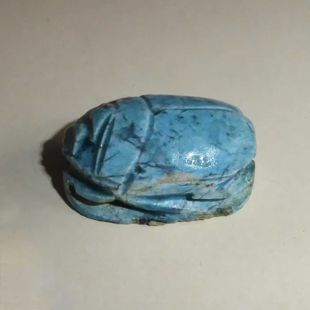 Egyptian Faience Large Carved Scarab Bead - image 5
