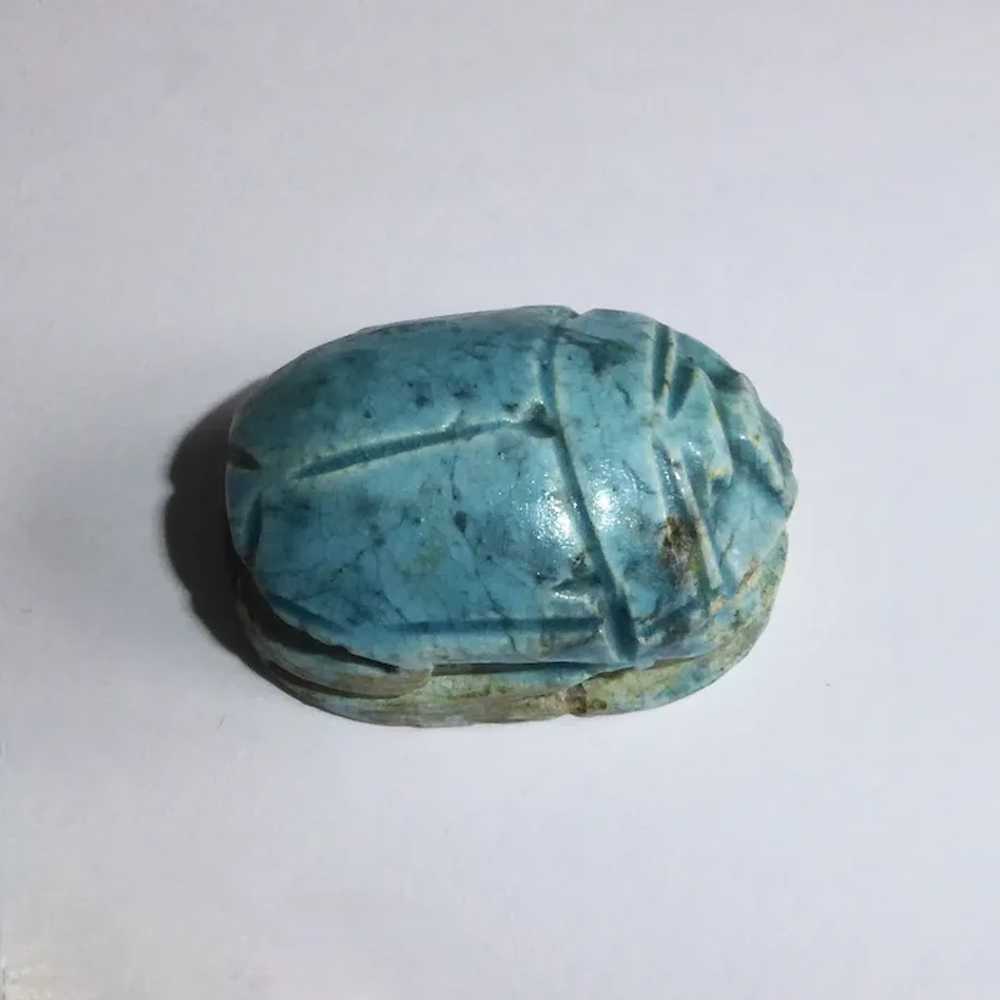Egyptian Faience Large Carved Scarab Bead - image 6
