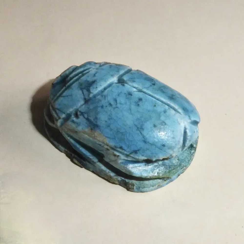 Egyptian Faience Large Carved Scarab Bead - image 7