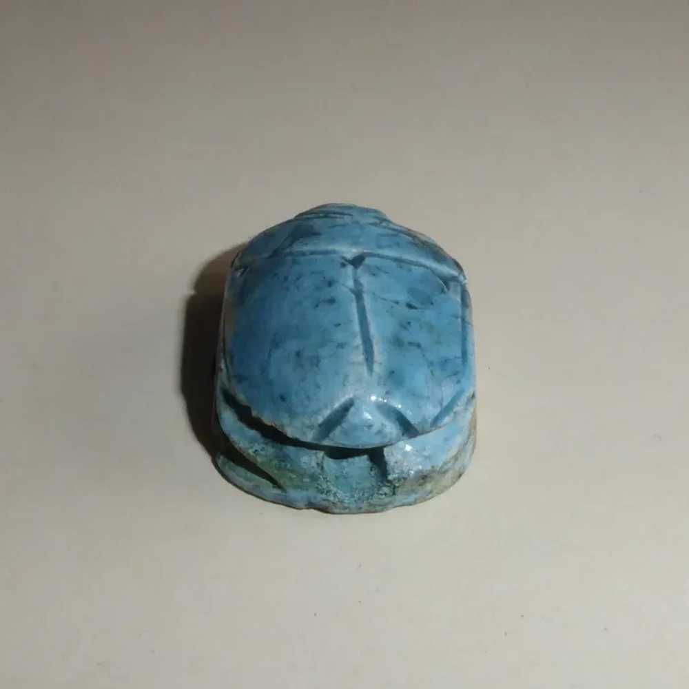 Egyptian Faience Large Carved Scarab Bead - image 8