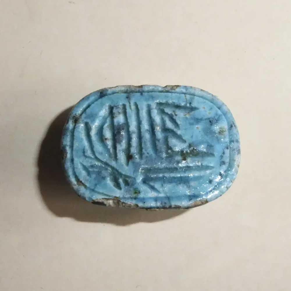 Egyptian Faience Large Carved Scarab Bead - image 9