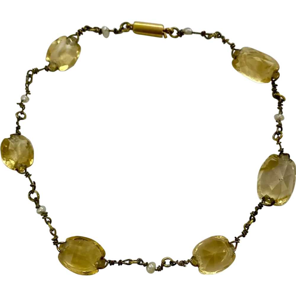 Antique Citrine and Seed Pearl Bracelet - image 1