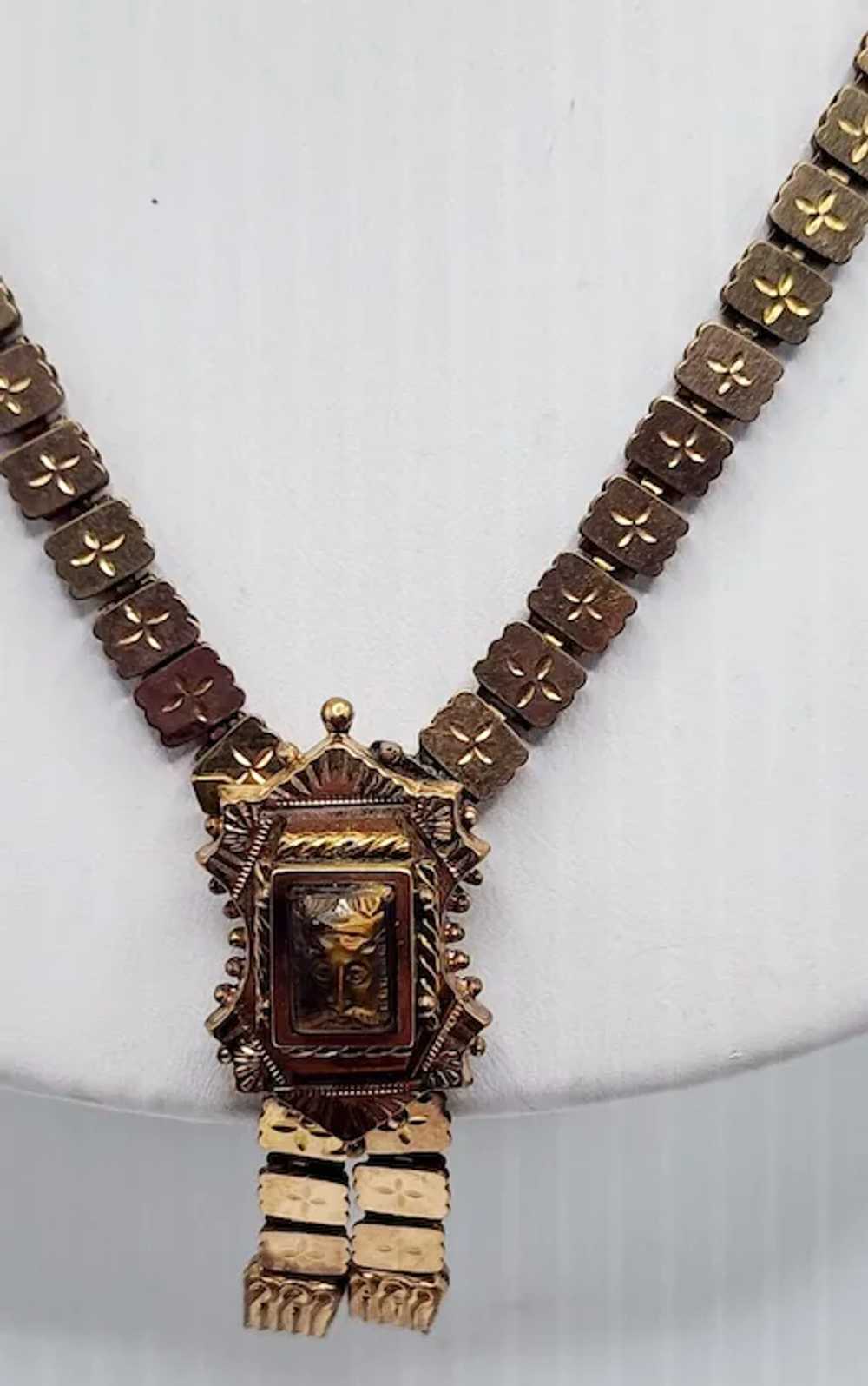 Antique Victorian Carved Tiger Eye Necklace (A508… - image 2