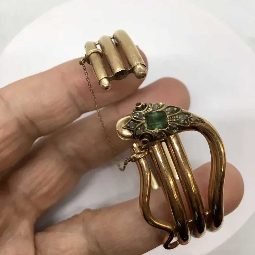 Edwardian Diamond Emerald Bangle Snake Bracelet S… - image 10