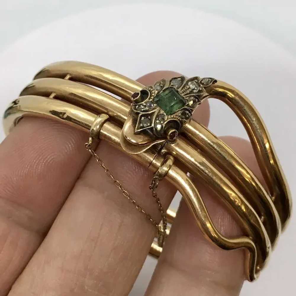 Edwardian Diamond Emerald Bangle Snake Bracelet S… - image 11