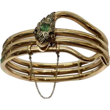 Edwardian Diamond Emerald Bangle Snake Bracelet S… - image 1