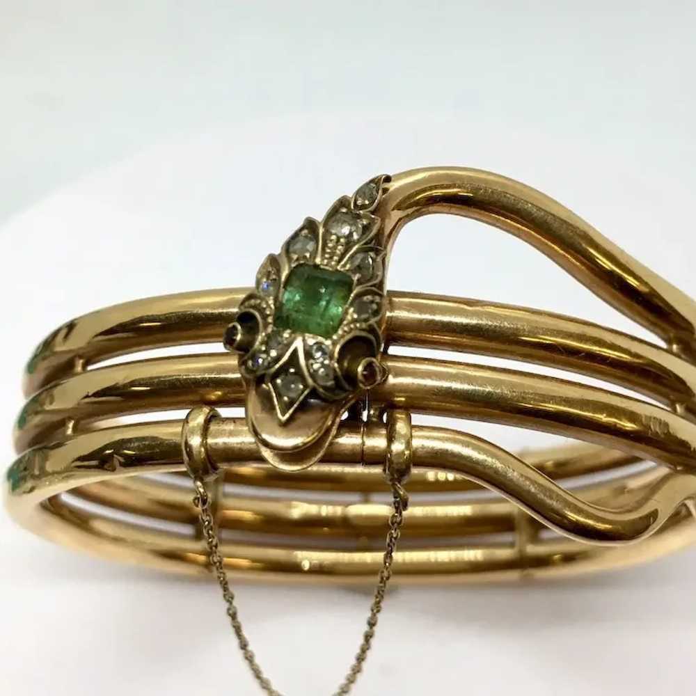 Edwardian Diamond Emerald Bangle Snake Bracelet S… - image 2
