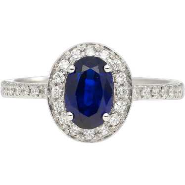 Natural 1.45 Carat Oval Cut Blue Sapphire and Dia… - image 1