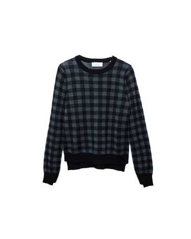 Checkerboard Crew Neck Sweater - Black/Grey