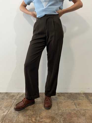 40s/50s Chocolate Brown Pleated Wool Gab Trousers