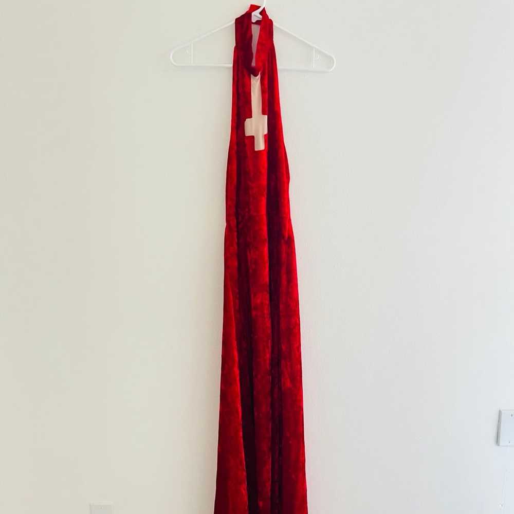 Yandy Red Velvet Inverted Cross Halter Maxi Dress - image 1