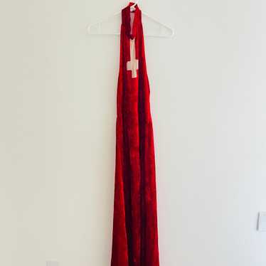 Yandy Red Velvet Inverted Cross Halter Maxi Dress - image 1