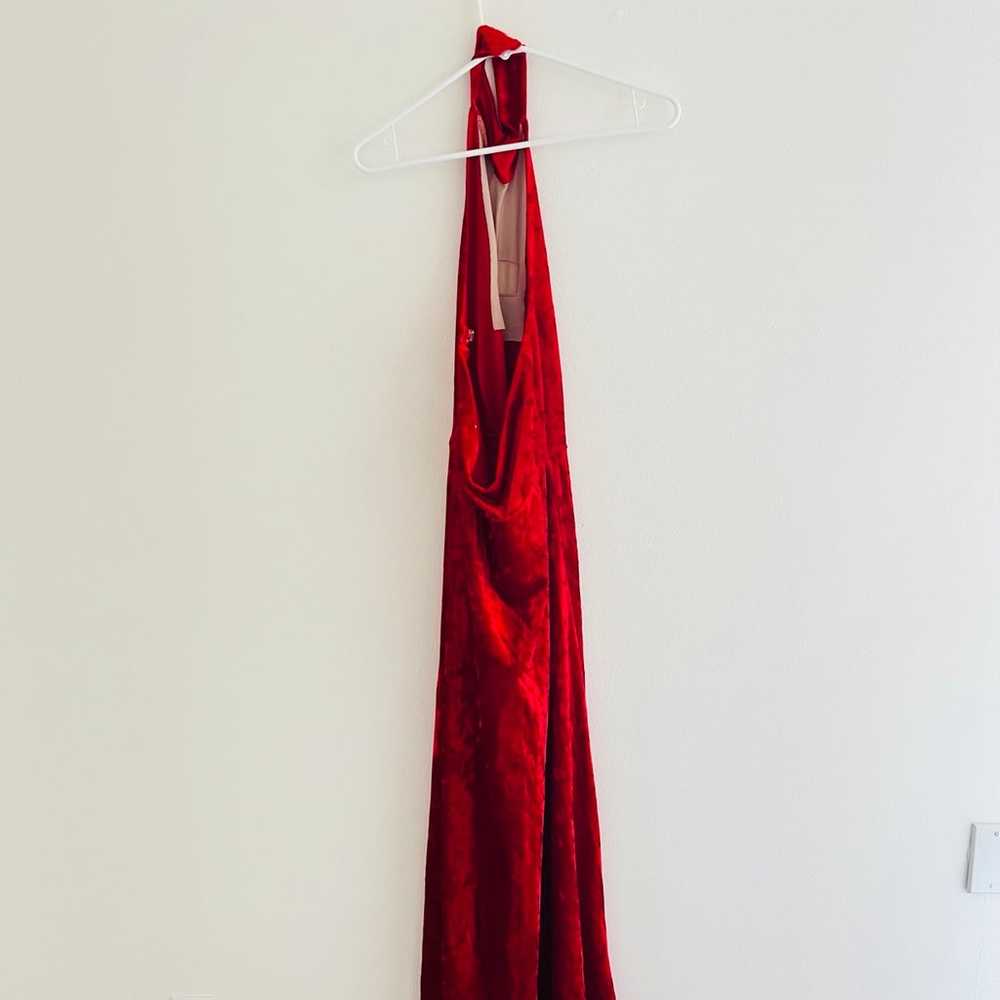 Yandy Red Velvet Inverted Cross Halter Maxi Dress - image 4