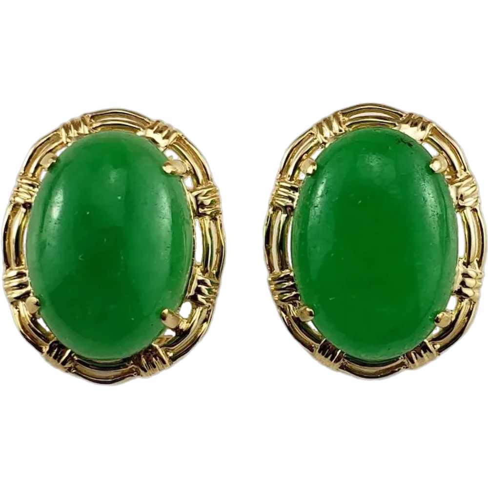 14 Karat Yellow Gold Jadeite Earrings #16618 - image 1