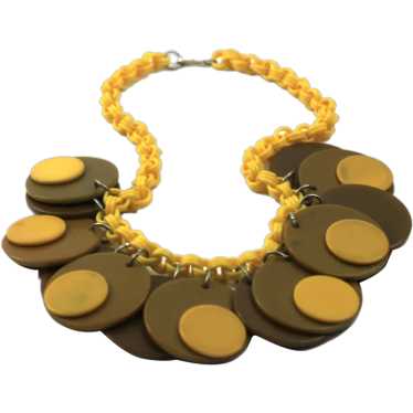 Vintage Bakelite Disc Choker Bib Necklace Cellulo… - image 1