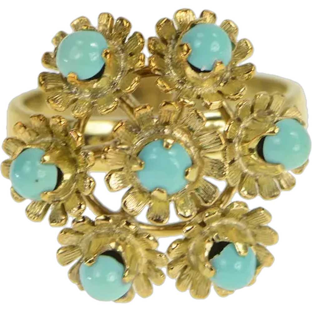 14K Turquoise Ornate Vintage Floral Cocktail Ring… - image 1