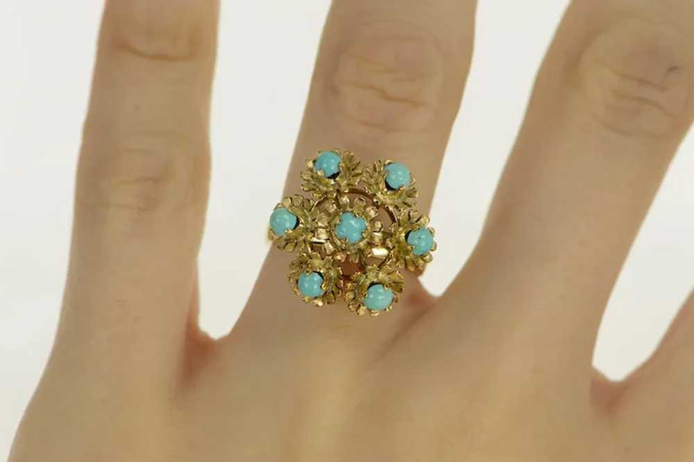 14K Turquoise Ornate Vintage Floral Cocktail Ring… - image 5