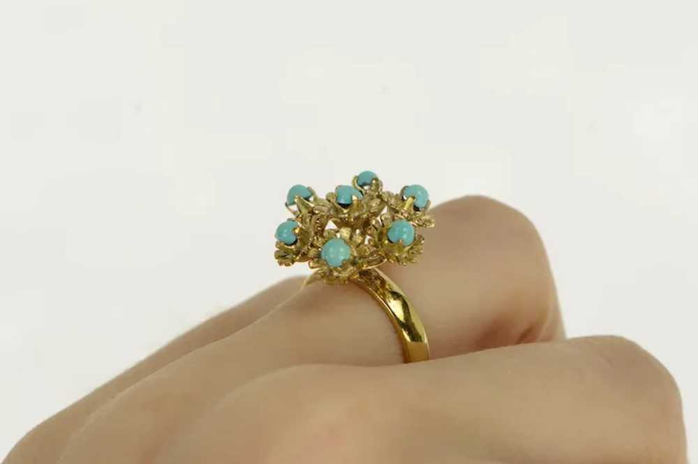 14K Turquoise Ornate Vintage Floral Cocktail Ring… - image 6