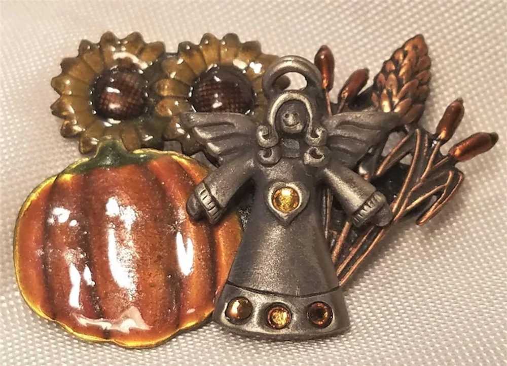 Vintage KC Fall Harvest Angel Pin With Pumpkins S… - image 5