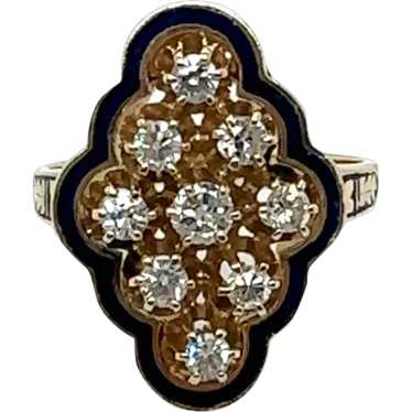 14K Yellow Gold Enamel and Diamond Ring - image 1