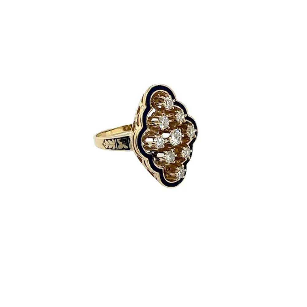 14K Yellow Gold Enamel and Diamond Ring - image 4