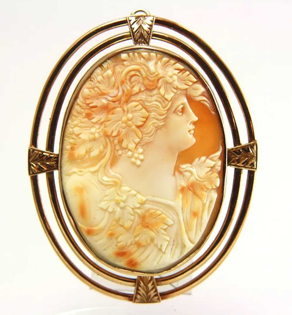 XXLarge 10k Solid Gold Art Deco Cameo Brooch Pend… - image 10