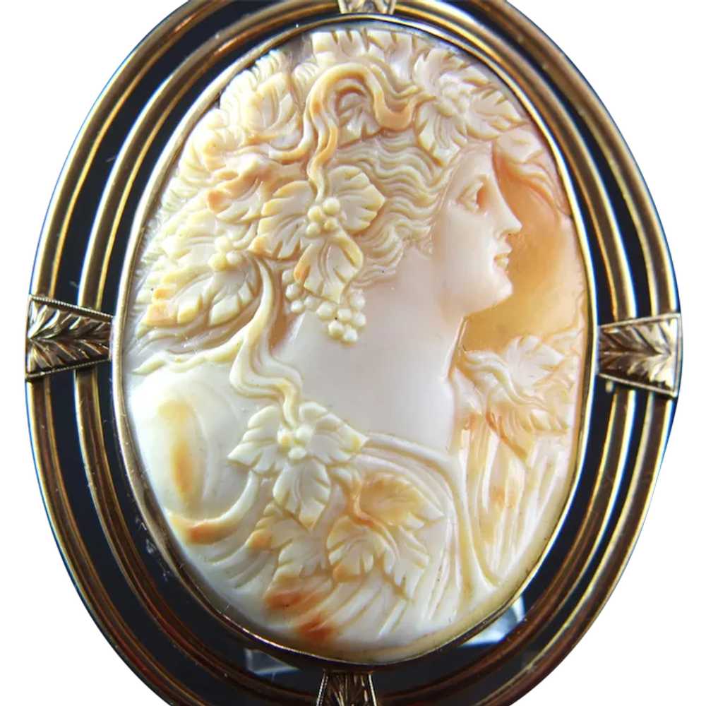 XXLarge 10k Solid Gold Art Deco Cameo Brooch Pend… - image 1