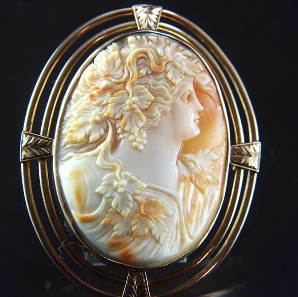 XXLarge 10k Solid Gold Art Deco Cameo Brooch Pend… - image 2