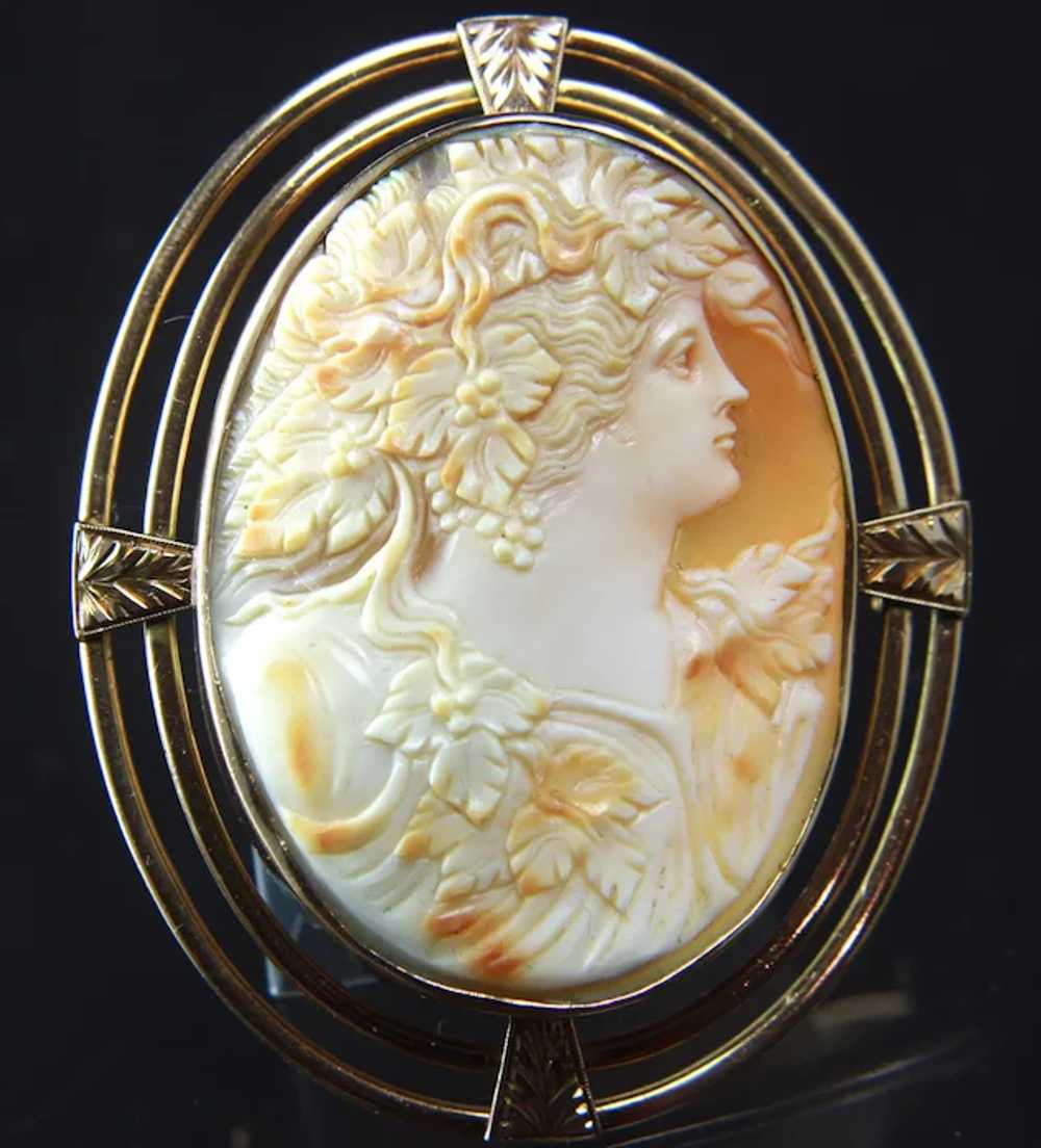 XXLarge 10k Solid Gold Art Deco Cameo Brooch Pend… - image 3