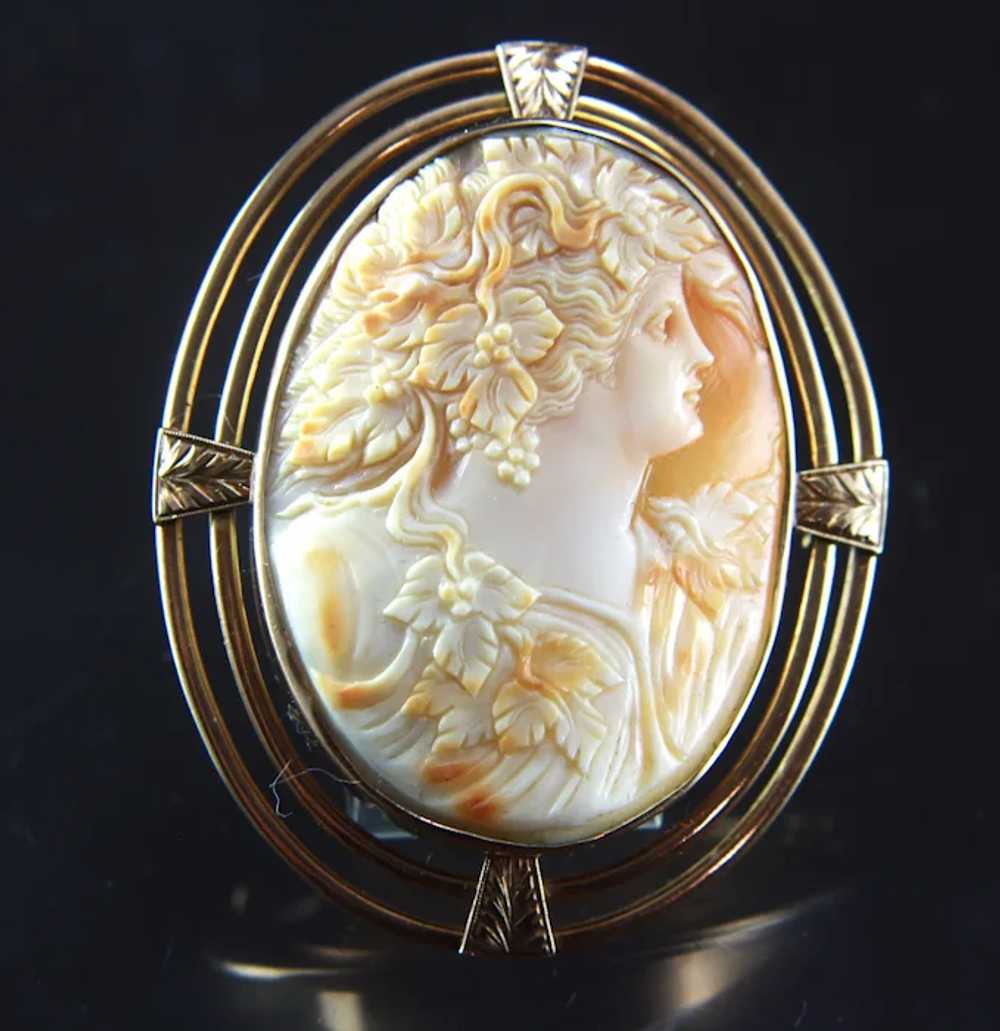 XXLarge 10k Solid Gold Art Deco Cameo Brooch Pend… - image 5