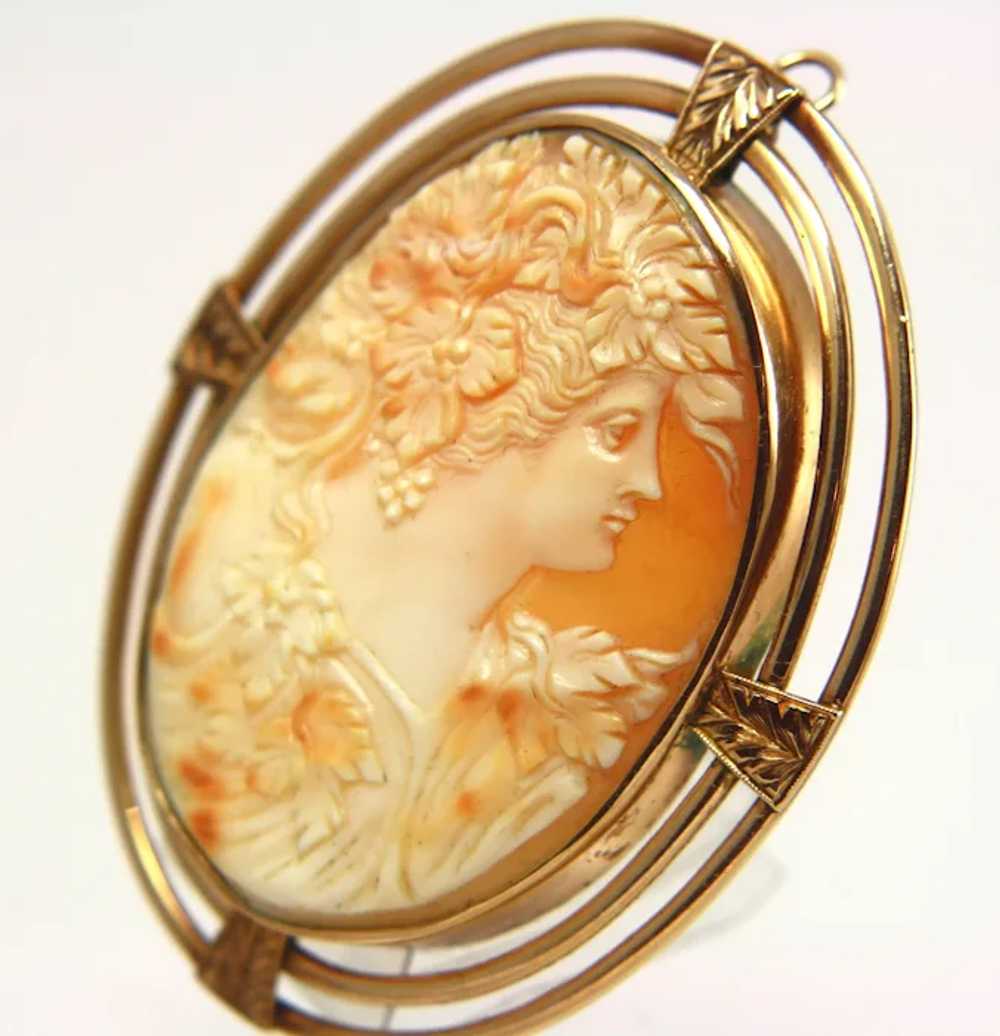 XXLarge 10k Solid Gold Art Deco Cameo Brooch Pend… - image 6