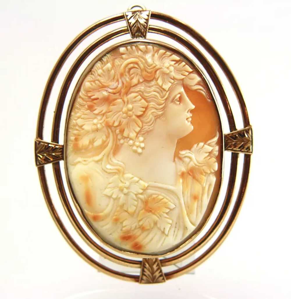 XXLarge 10k Solid Gold Art Deco Cameo Brooch Pend… - image 7