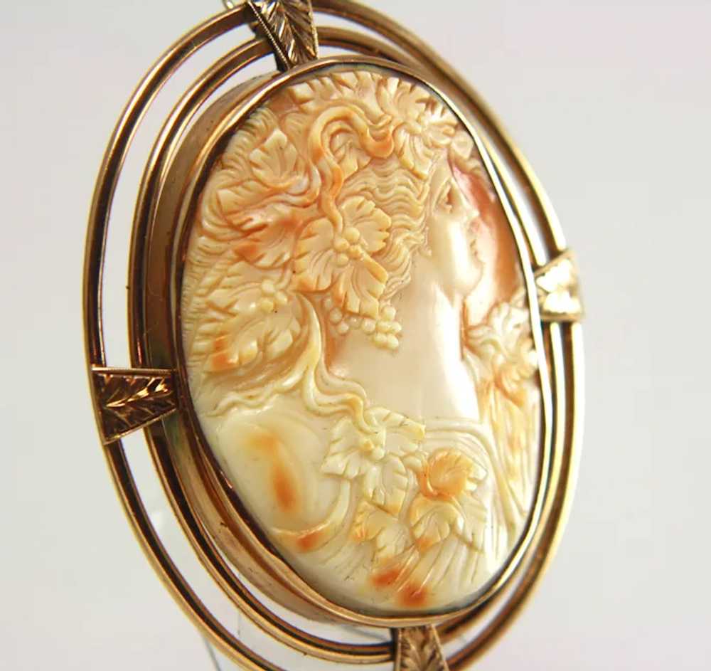 XXLarge 10k Solid Gold Art Deco Cameo Brooch Pend… - image 8