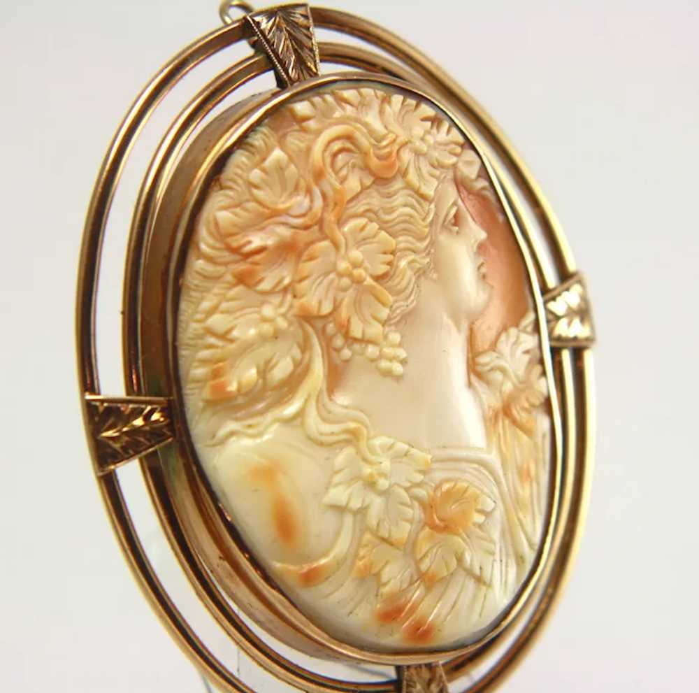 XXLarge 10k Solid Gold Art Deco Cameo Brooch Pend… - image 9