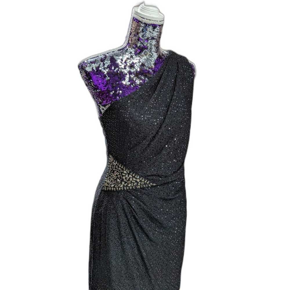 Jackie Jon Size 10 Black One Shoulder Dress Spark… - image 1