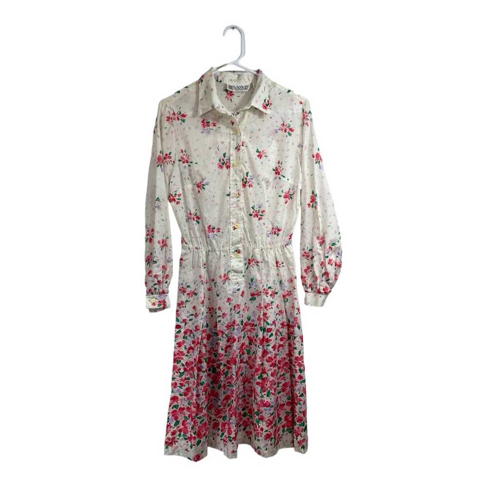 Vintage 70s Lanvin 12 Medium Floral Shirt Dress L… - image 1