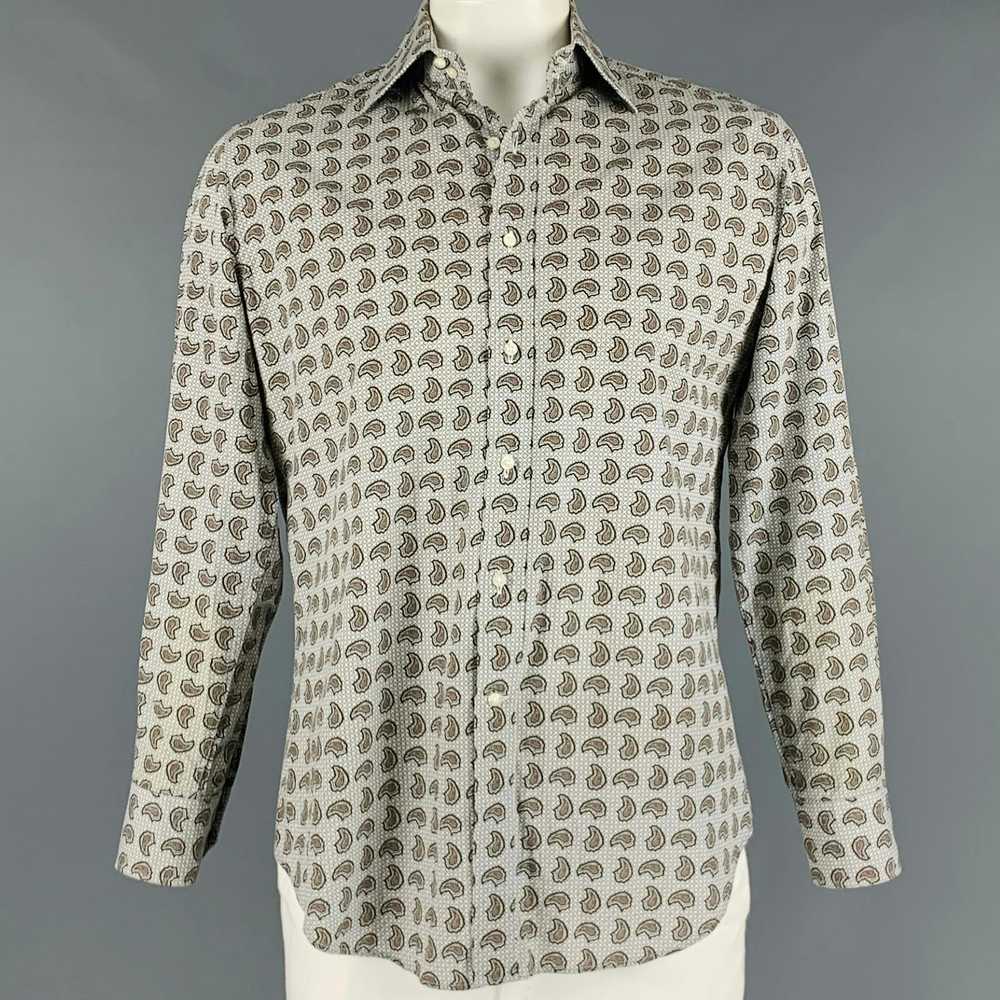 Etro Grey Brown Paisley Cotton Button Up Long Sle… - image 1
