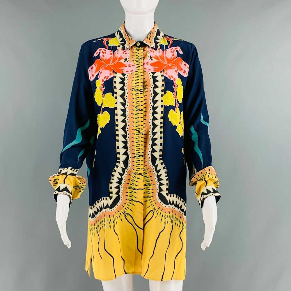 Etro Navy MultiColor Silk Floral Long Dress Top - image 1