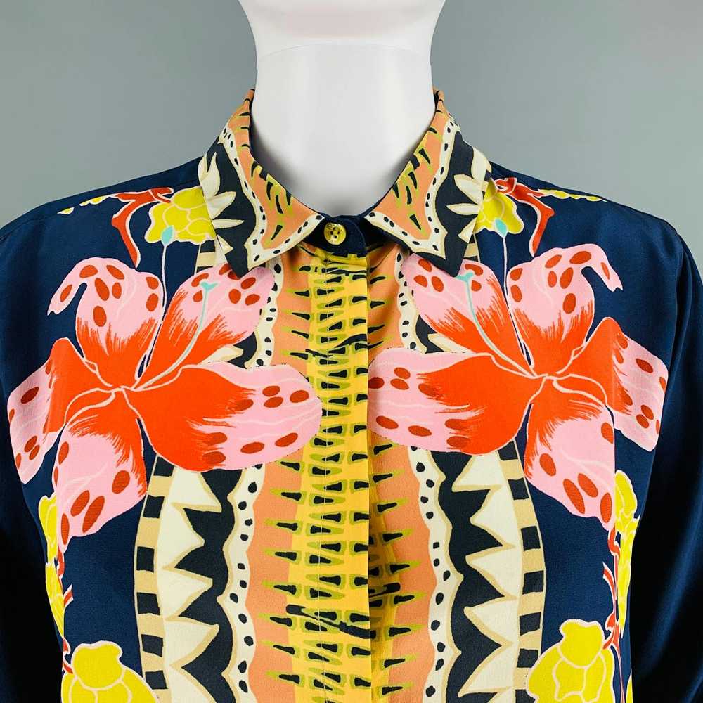 Etro Navy MultiColor Silk Floral Long Dress Top - image 2