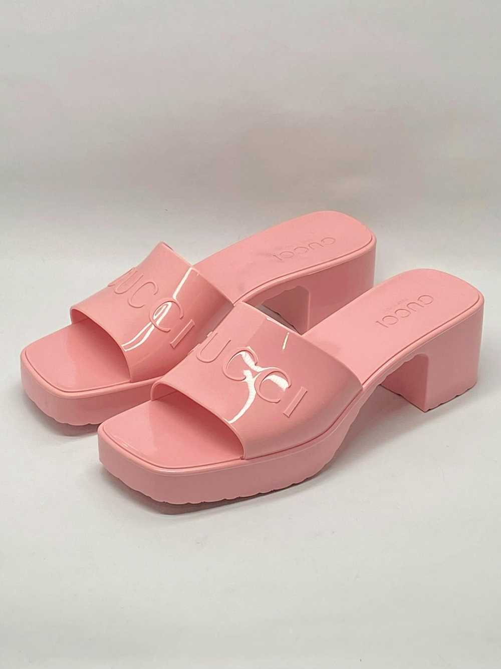 Gucci Gucci Pink Rubber Platform Slide Sandals si… - image 1