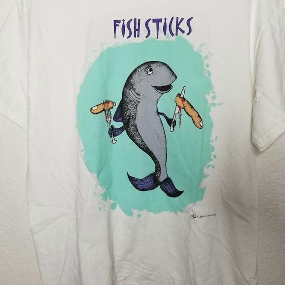 Gildan Y2K Graphic Tee Fish Sticks Funny Humor - image 2