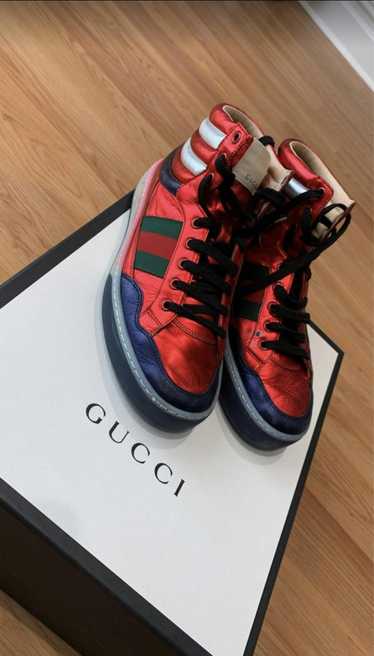 Gucci GUCCI RED METALLIC LEATHER HIGH TOP SNEAKERS