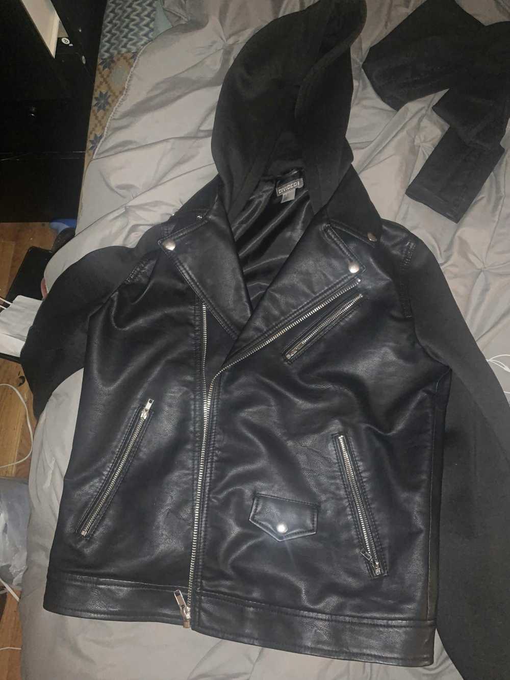 Vintage Black Leather Jacket 2 piece (hoodie atta… - image 1